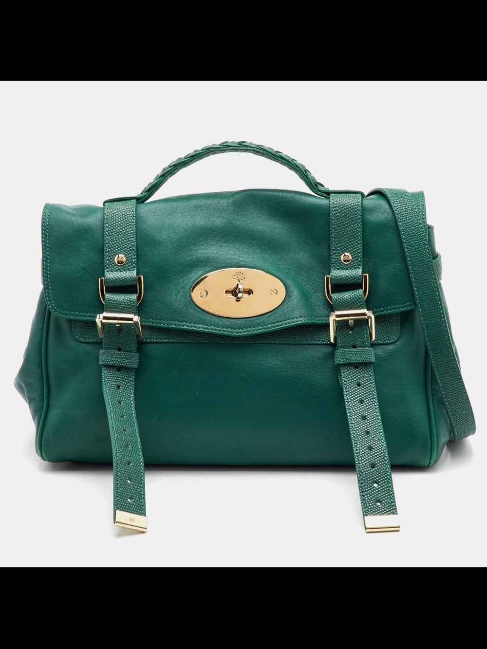 Mulberry Emerald Green Leather Satchel with Gold Hardware